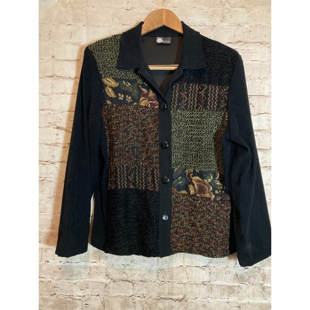 First Option Artsy Jacket Womens Large Patchwork Mixed Textures Art To Wear